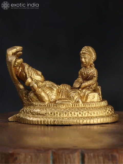 3" Small Shri Vishnu Lakshmiji on Sheshnag in Brass