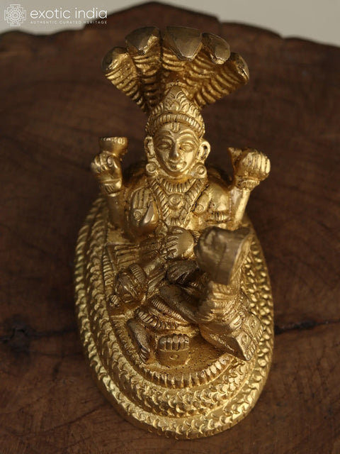 3" Small Shri Vishnu Lakshmi on Sheshnag in Brass