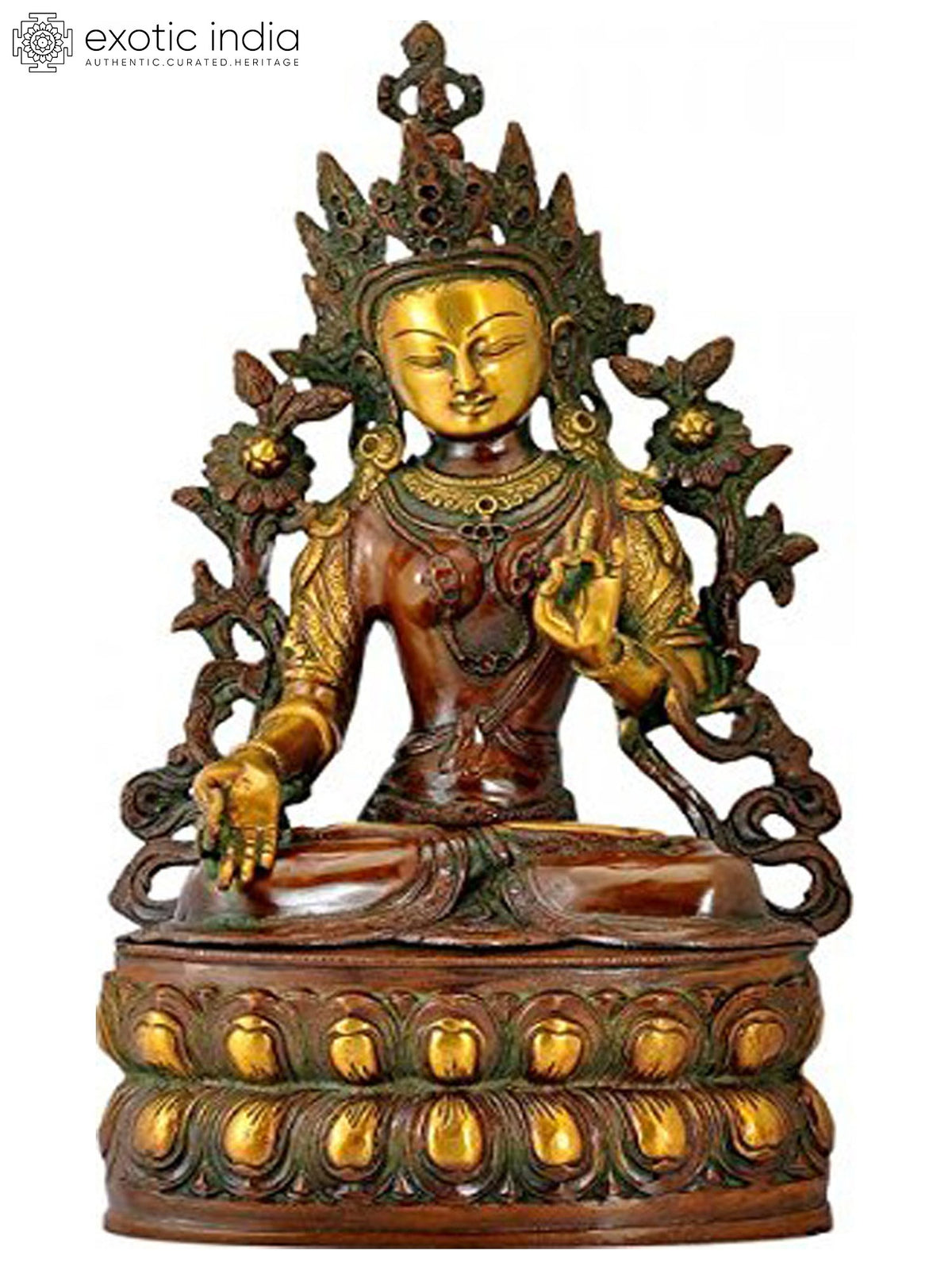 8" Tibetan Buddhist Goddess White Tara - The Goddess Who Removes All Fears In Brass | Handmade | Made In India