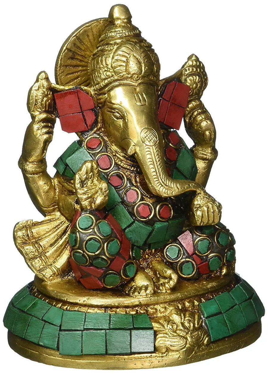 5" Lord Ganesha Modak Brass Statue Handmade