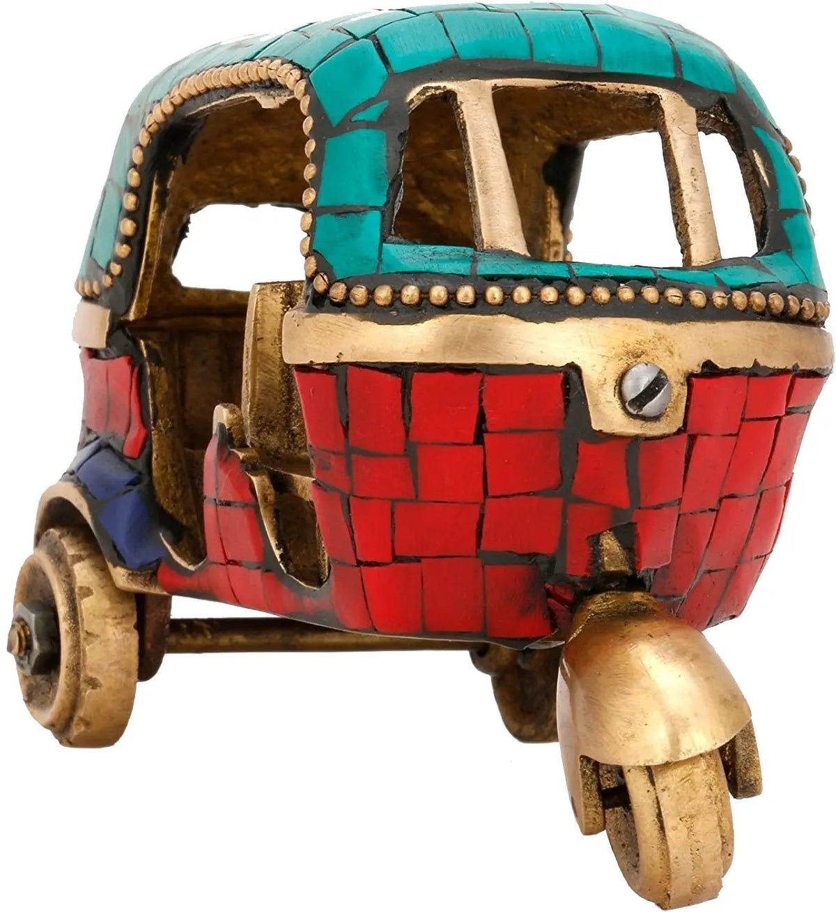 6" Auto Rickshaw with Inlay in Brass | Handmade | Home Decor