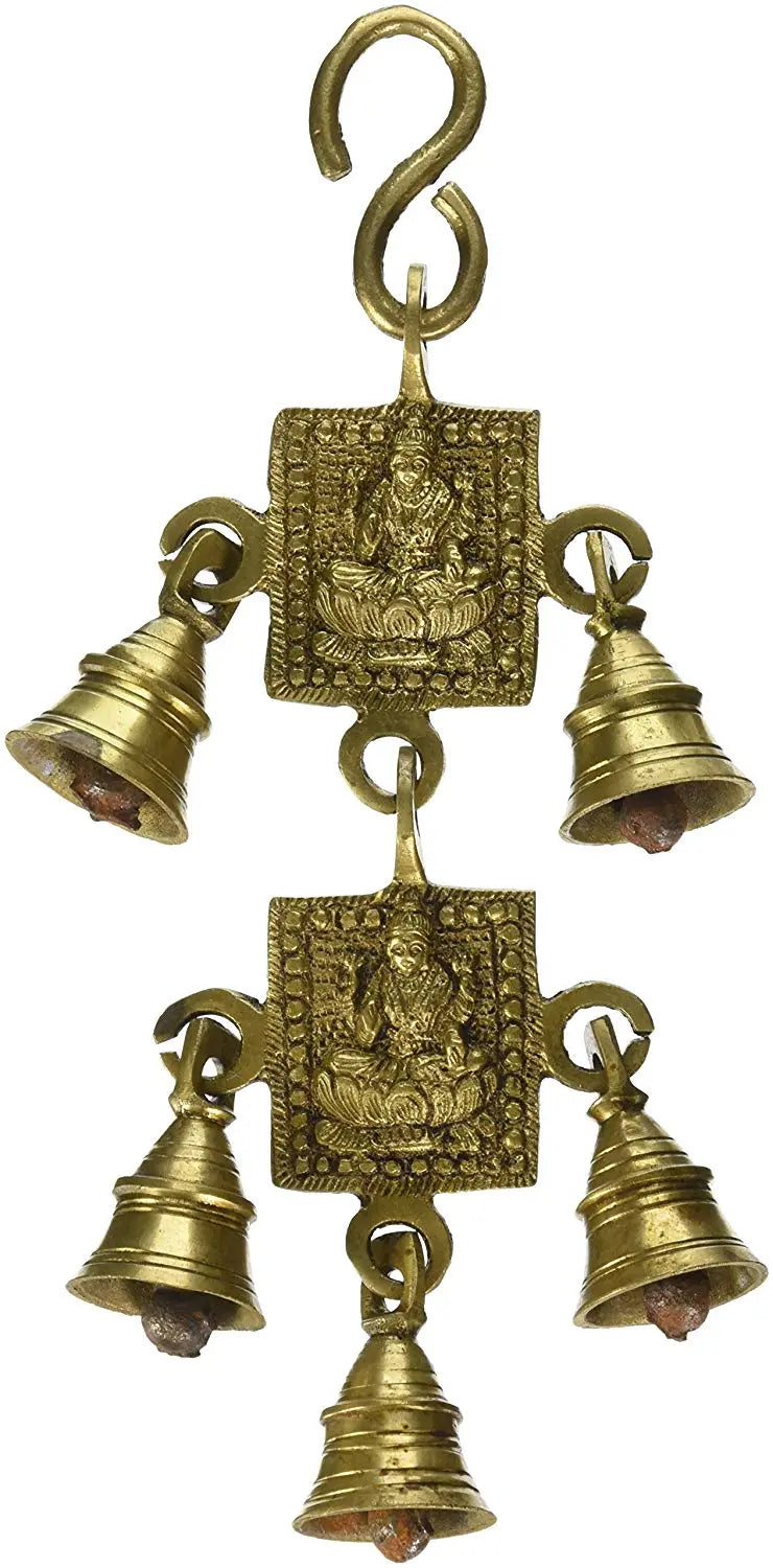 10" Brass Lakshmi Door Hanging with Bells Handmade Statue