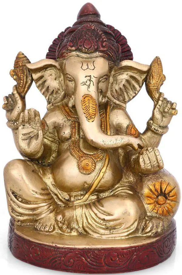 7" Handmade Brass Lord Ganesha Blessing Sculpture