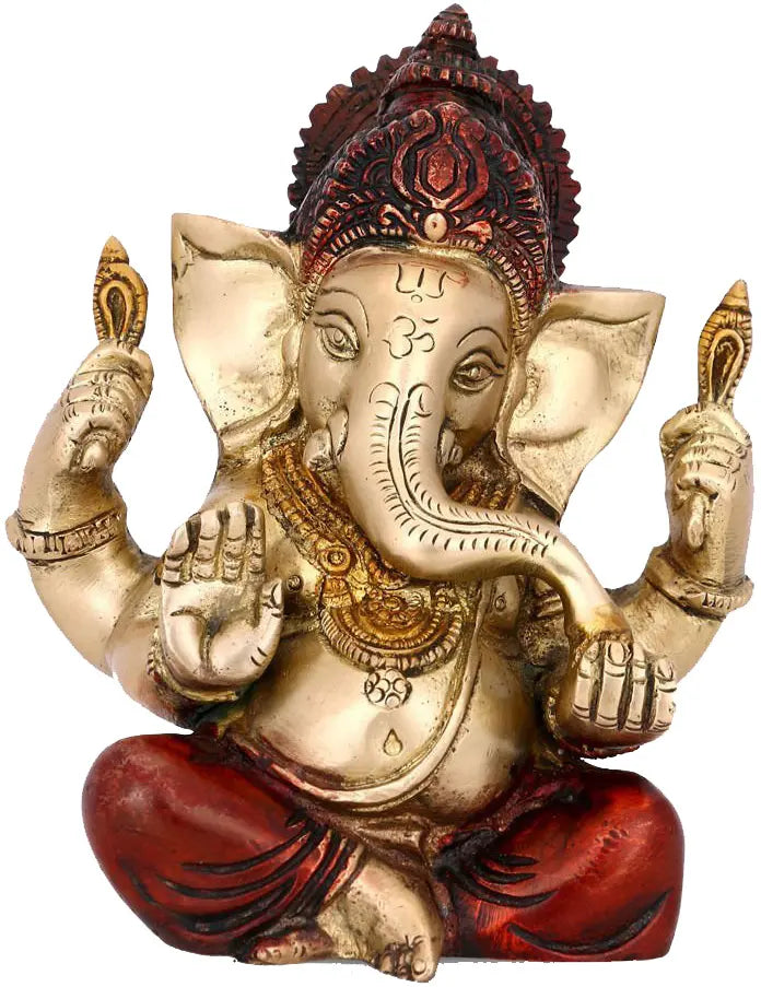 5" Handmade Ganesha with Modak Brass Statue for Pooja