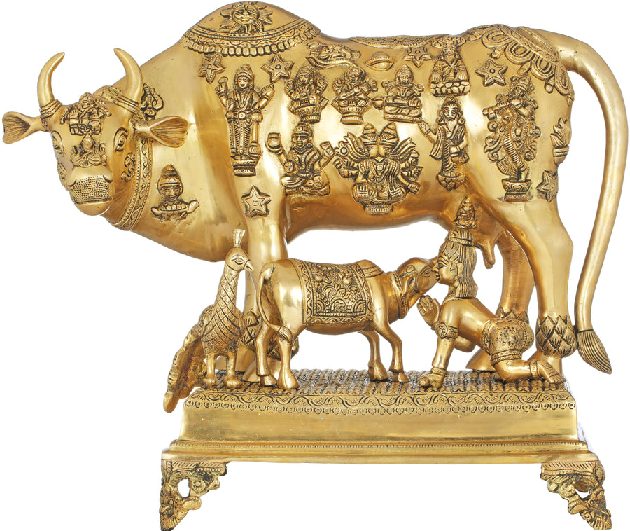 20" Brass Cow Devagana Statue Handmade
