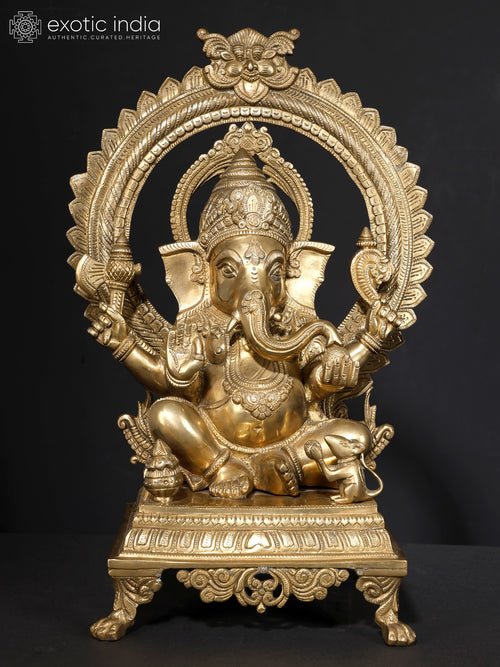 20" Handmade Ganesha Prabhavali Brass Statue with Rose Gold Finish