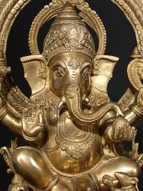 20" Prabhavali Ganesha, A Naturalistic Rose Gold Composition in Brass | Handmade