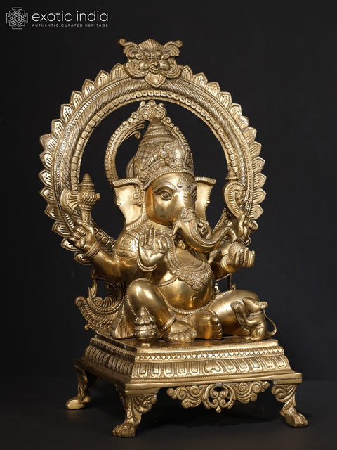 20" Prabhavali Ganesha, A Naturalistic Rose Gold Composition in Brass | Handmade