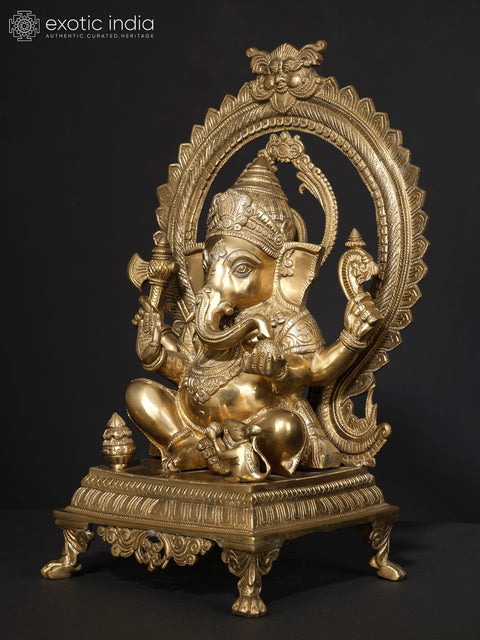 20" Prabhavali Ganesha, A Naturalistic Rose Gold Composition in Brass | Handmade