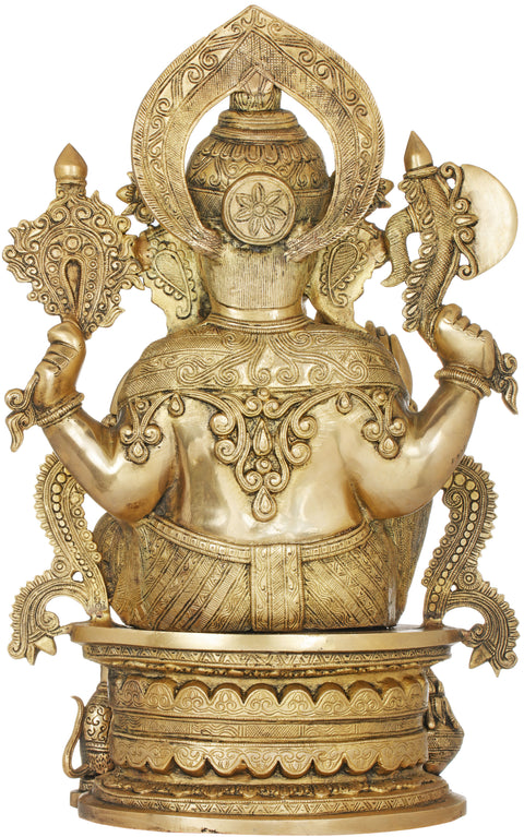 23" Incomparable Beauty of Ganesha Brass Statue Seated on AUM Pedestal | Handmade in India