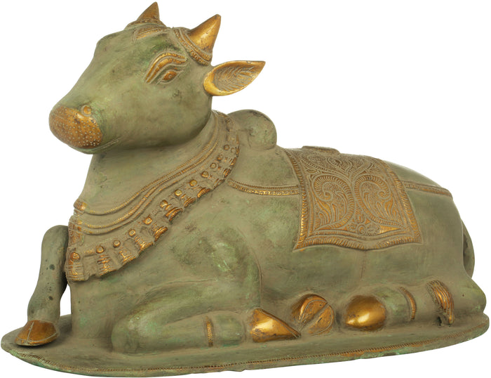 13" Nandi Bull Brass Statue - Shiva's Sacred Vahana Handmade
