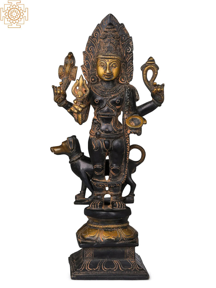 11" Handmade Lord Shiva Bhairava Brass Statue