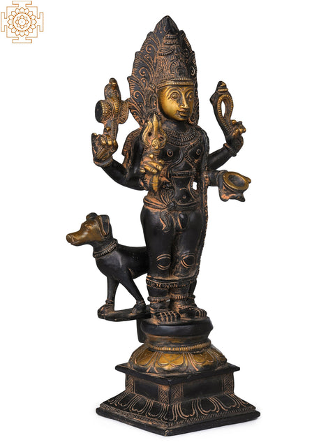 11" Lord Shiva as Bhairava Statue in Brass | Handmade | Made in India