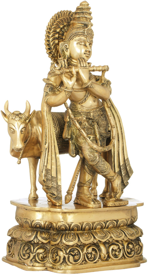 19" Tribhang Murari (Krishna) Brass Statue | Handmade | Made in India