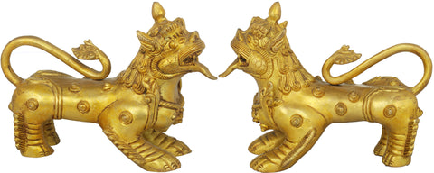 Nepalese Temple Lion Pair Statue