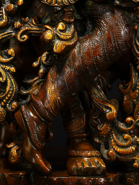 26" Handmade Brass Statue of Krishna with His Cow | Traditional Indian Craft