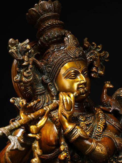 26" Handmade Brass Statue of Krishna with His Cow | Traditional Indian Craft