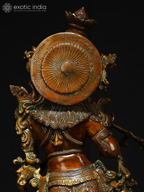 26" Handmade Brass Statue of Krishna with His Cow | Traditional Indian Craft