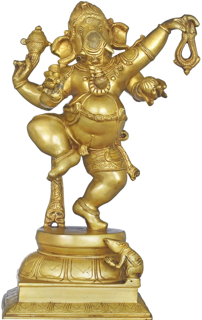 17" Handmade Dancing Ganesha Brass Statue for Home Decor