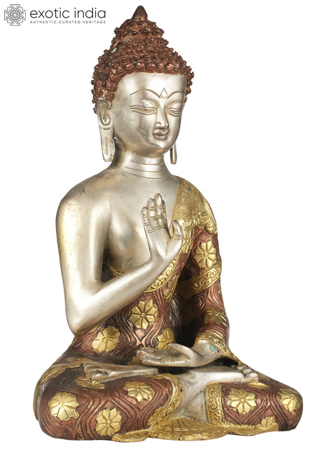 10" Lord Buddha In Abhaya Mudra - Tibetan Buddhist In Brass | Handmade | Made In India
