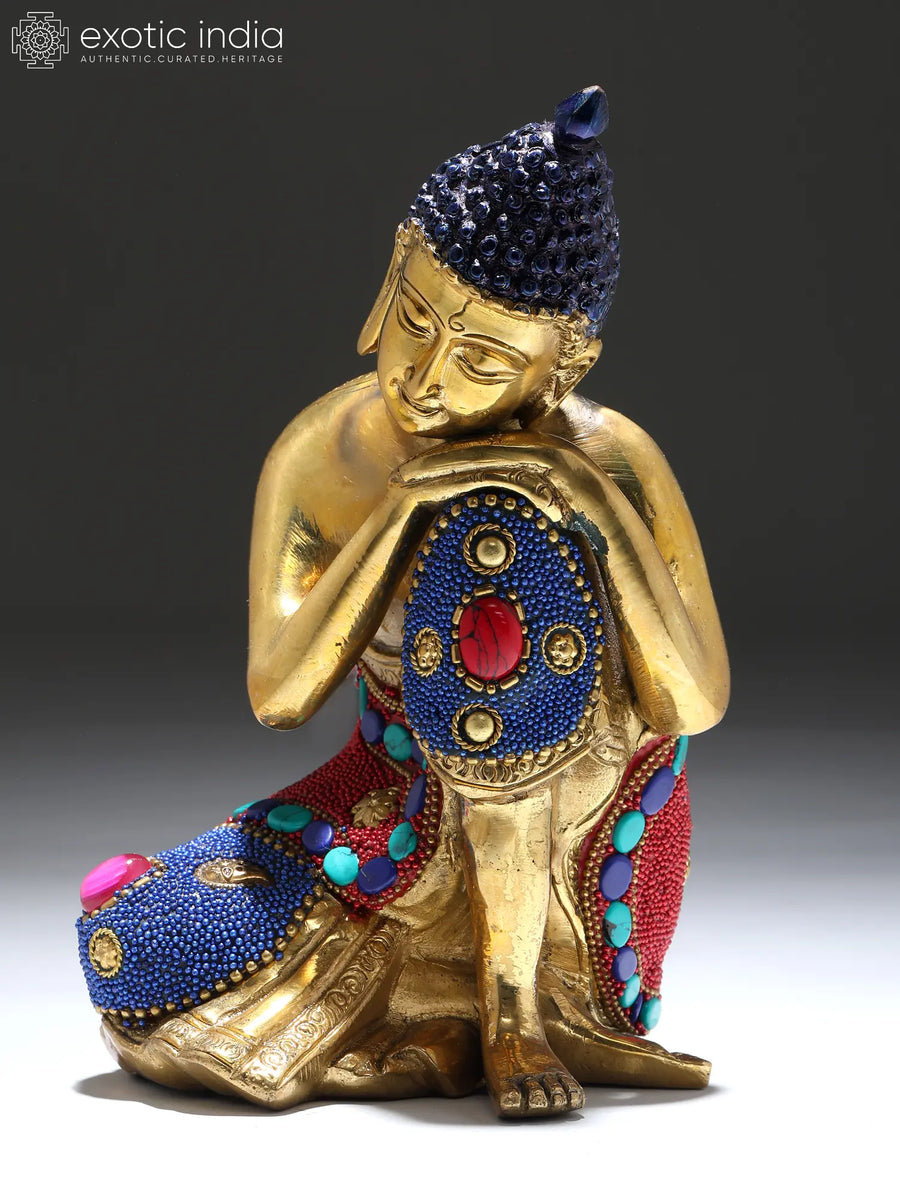 7" Thinking Buddha Handmade Brass Statue for Meditation