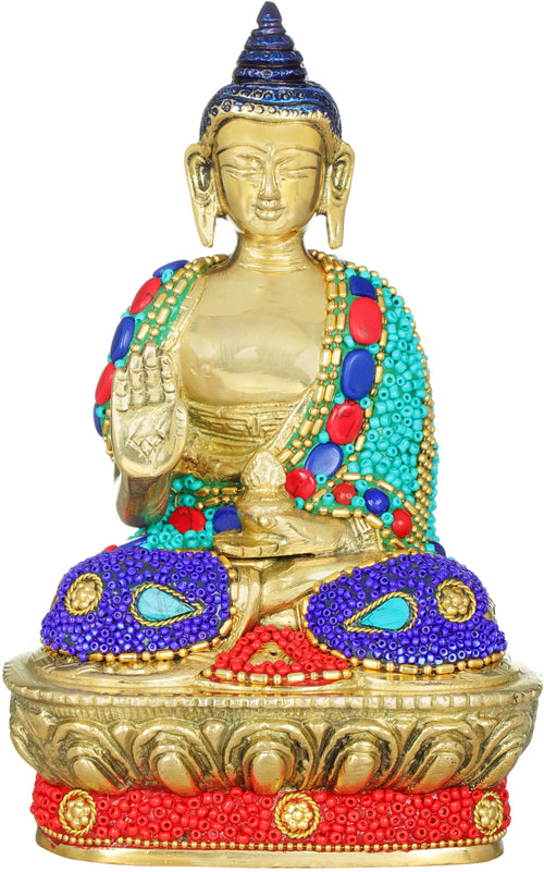 7" Blessing Buddha Tibetan Brass Statue Handmade