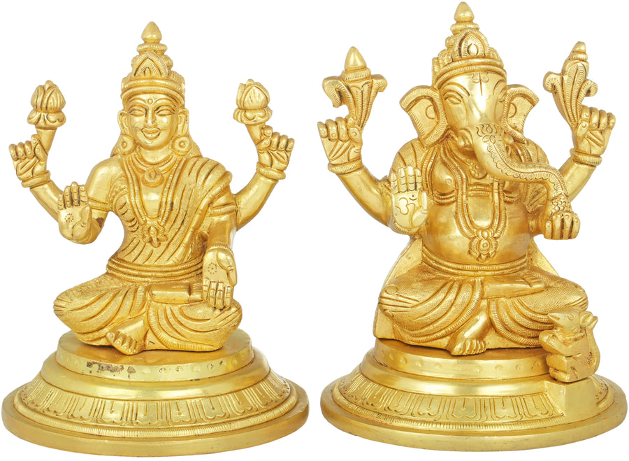 6" Ganesha and Lakshmi Brass Statue Pair Handmade