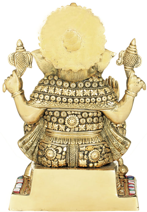 11" A Fine Inlay Ganesha In Brass | Handmade | Made In India