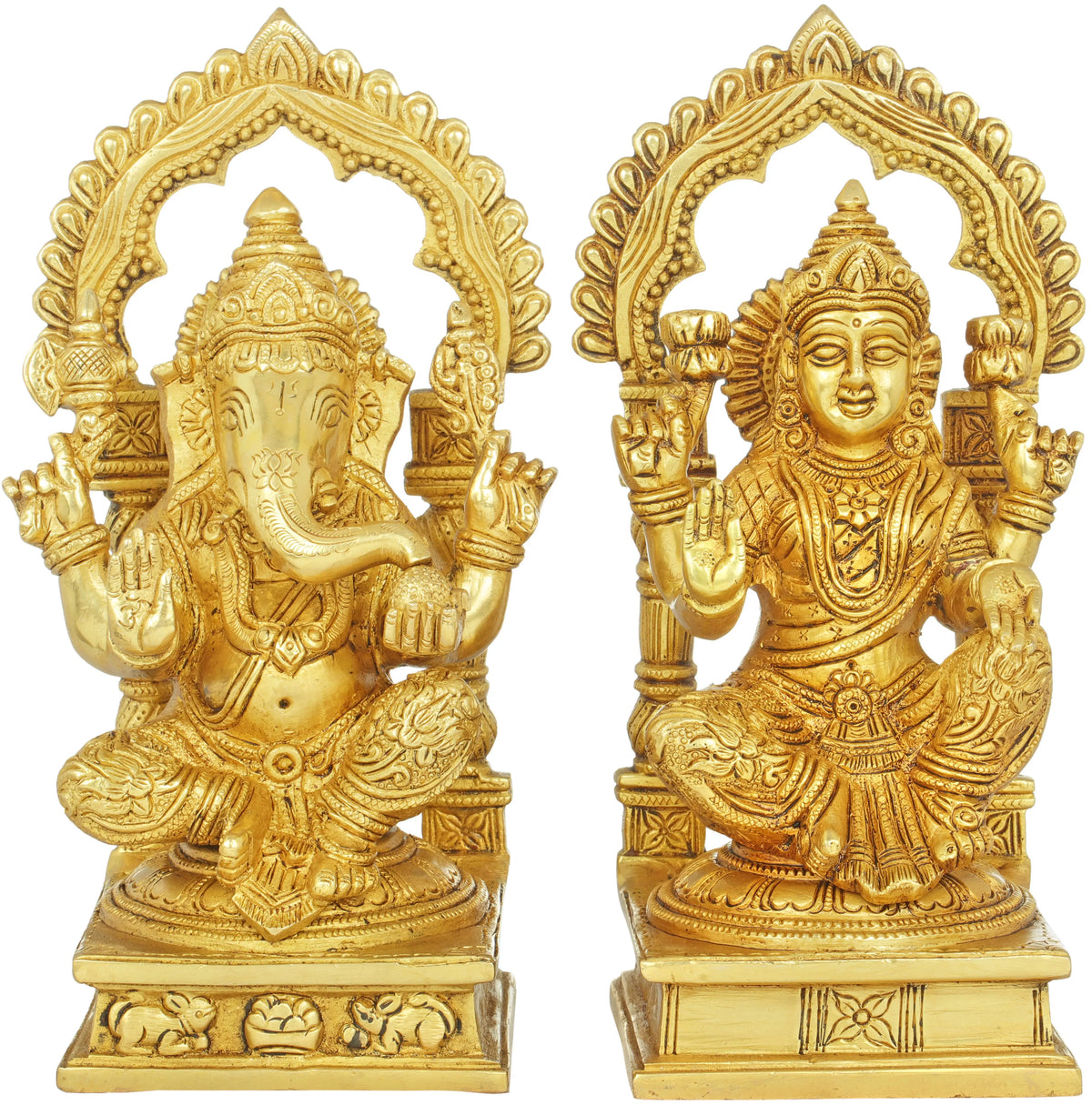 9" Two Auspicious Deities - Ganesha and Lakshmi In Brass | Handmade | Made In India