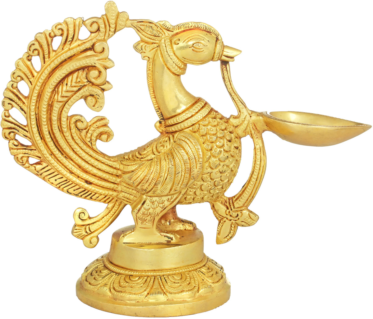 8" Peacock Puja Lamp in Brass | Handmade | Made in India