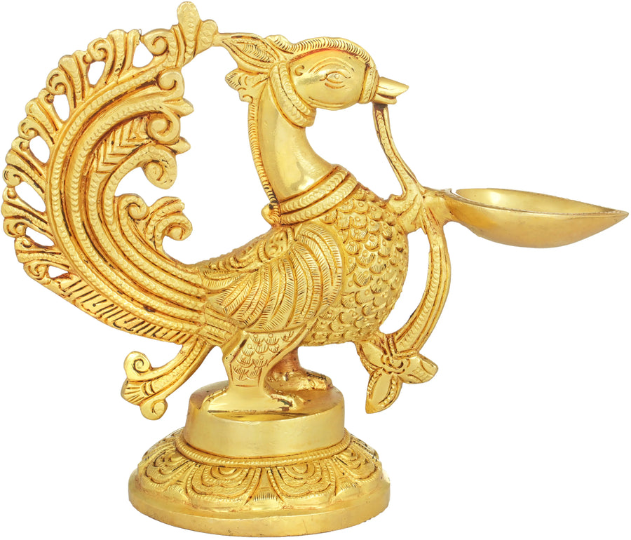 8" Brass Peacock Puja Lamp Handmade