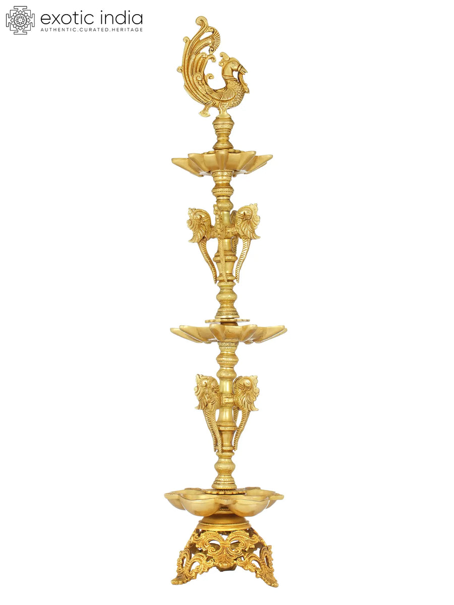 33" Large Brass Peacock Lamp Handmade Home Decor Statue