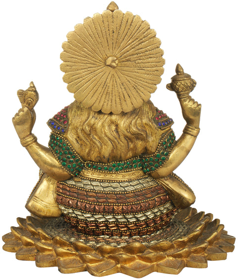 7" Lakshmi-Ganesha (Inlay Statues) In Brass | Handmade | Made In India