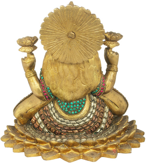 7" Lakshmi-Ganesha (Inlay Statues) In Brass | Handmade | Made In India
