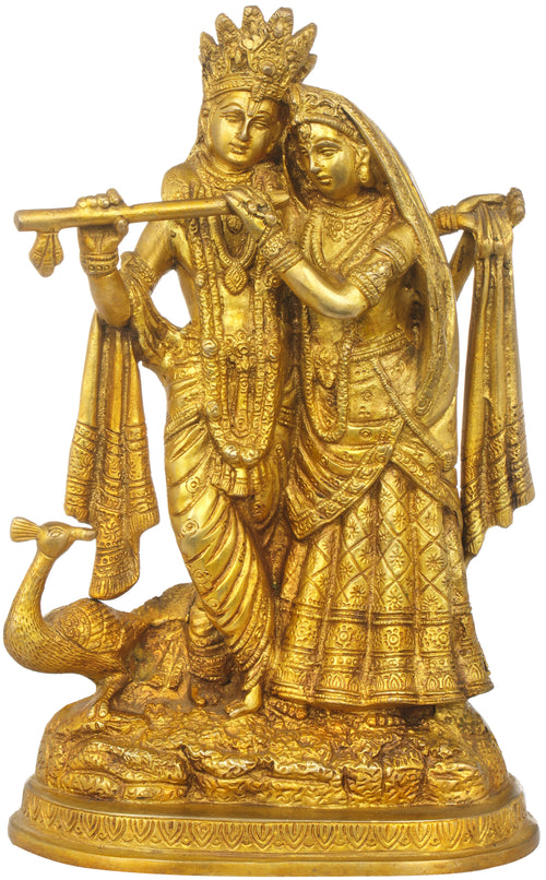 10" Radha-Krishna with Peacock Brass Statue Handmade