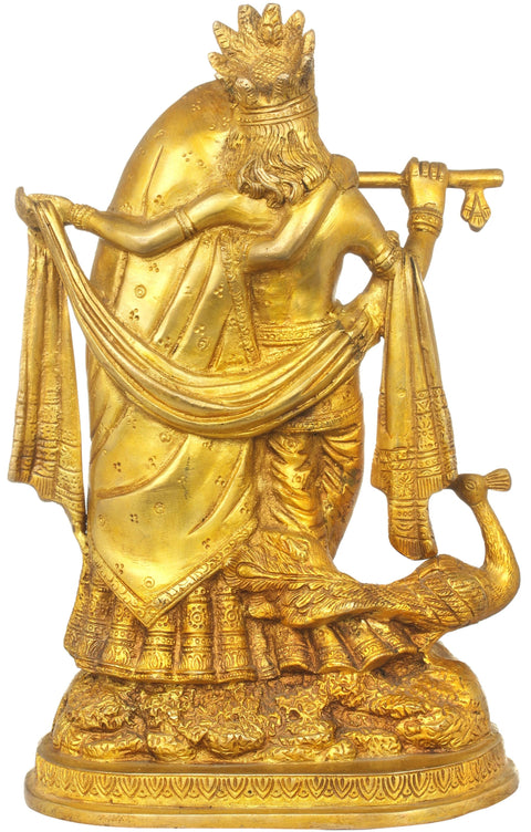 10" Radha-Krishna with Peacock In Brass | Handmade | Made In India