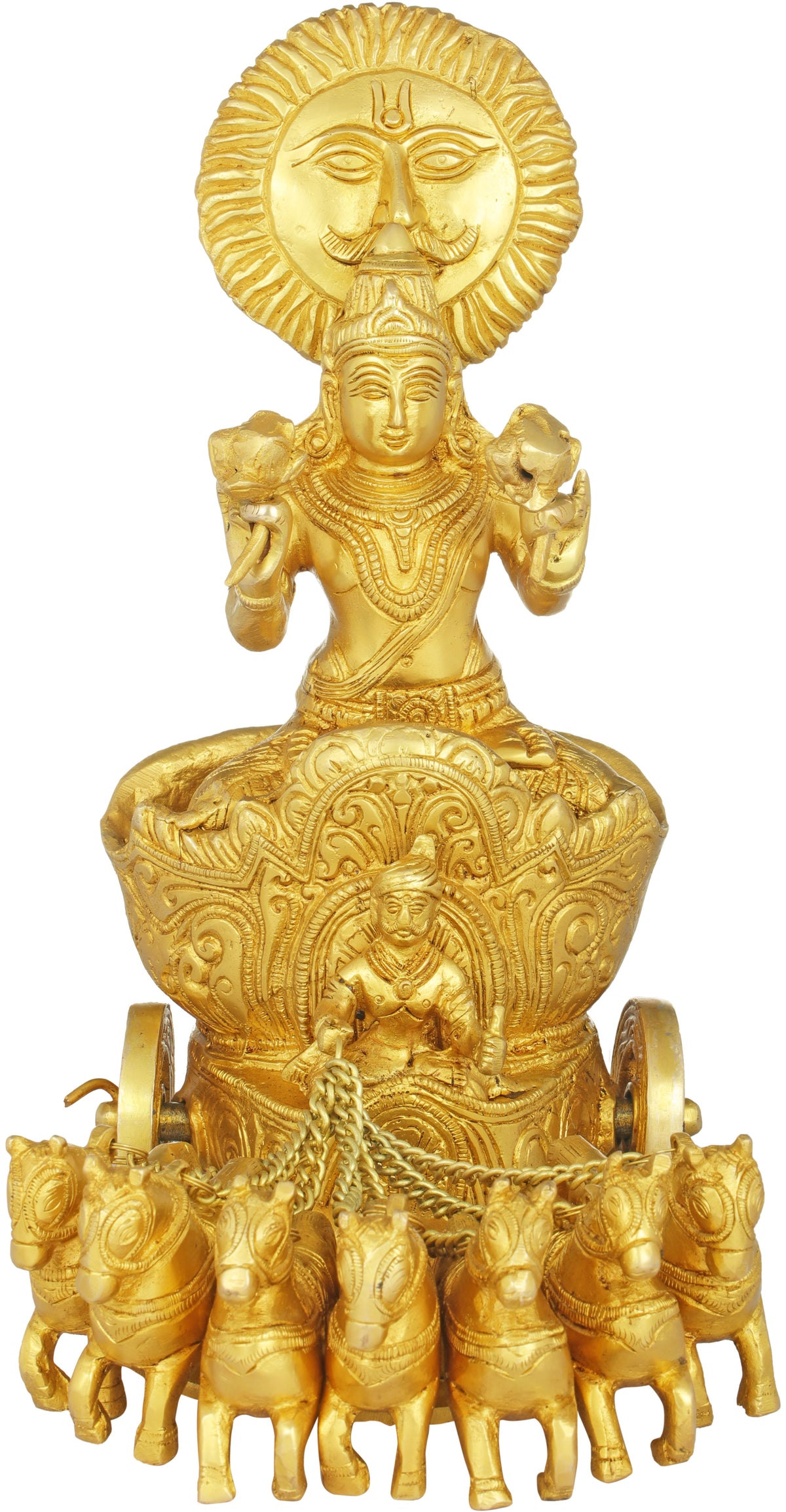 11" Splendour of Chariot-borne Soorya in Brass | Handmade | Made in India