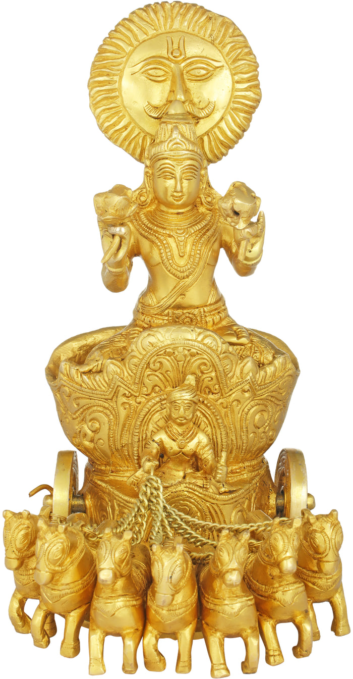 11" Handmade Soorya Sun God Brass Statue
