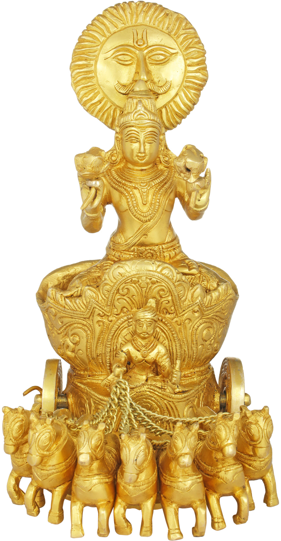 11" Handmade Soorya Sun God Brass Statue
