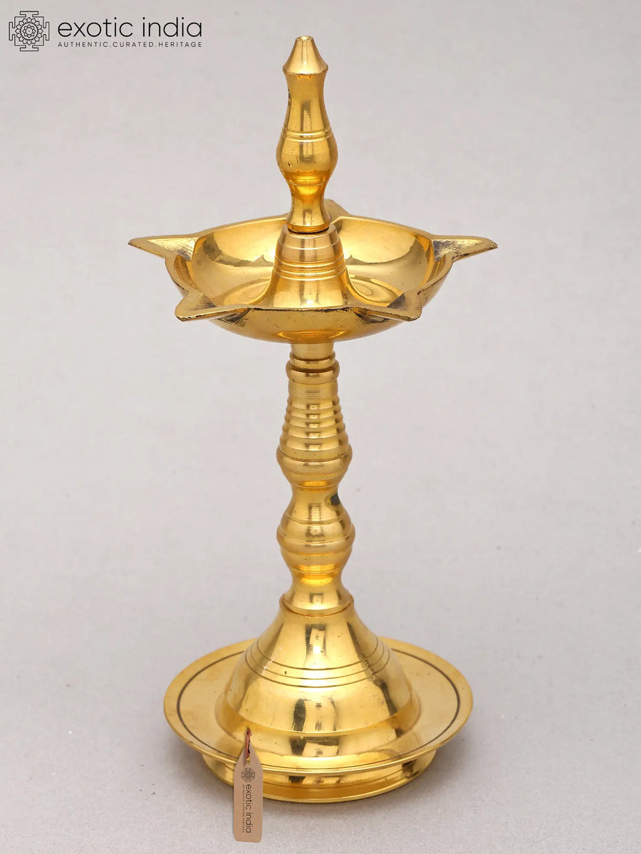 Five Wicks Brass Puja Lamp Handmade