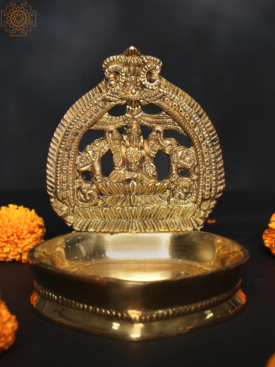 5" Gajalakshmi Brass Oil Lamp for Pooja