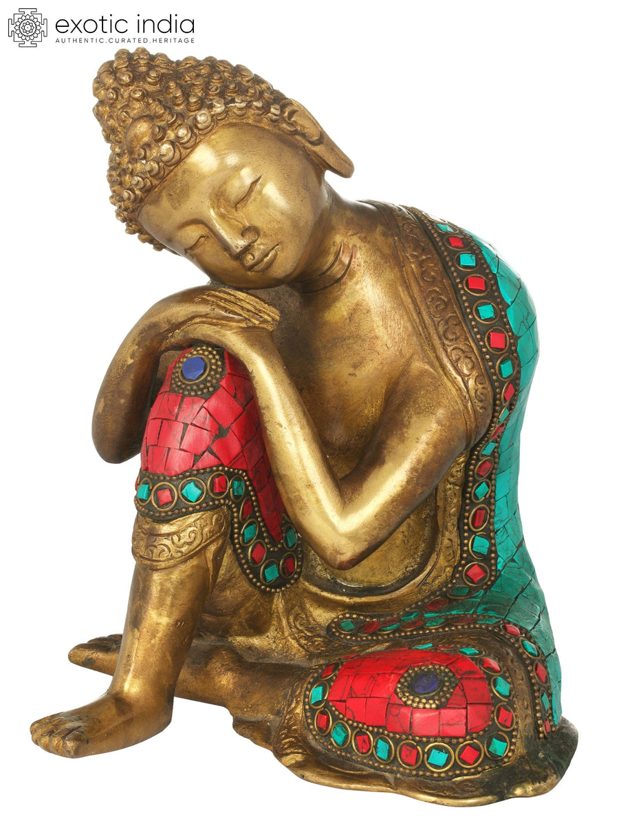 7" Thinking Buddha Tibetan Brass Handmade Statue