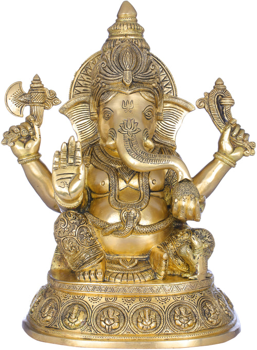 15" Ganesha Brass Statue Abhaya Mudra Handmade Home Decor Idol