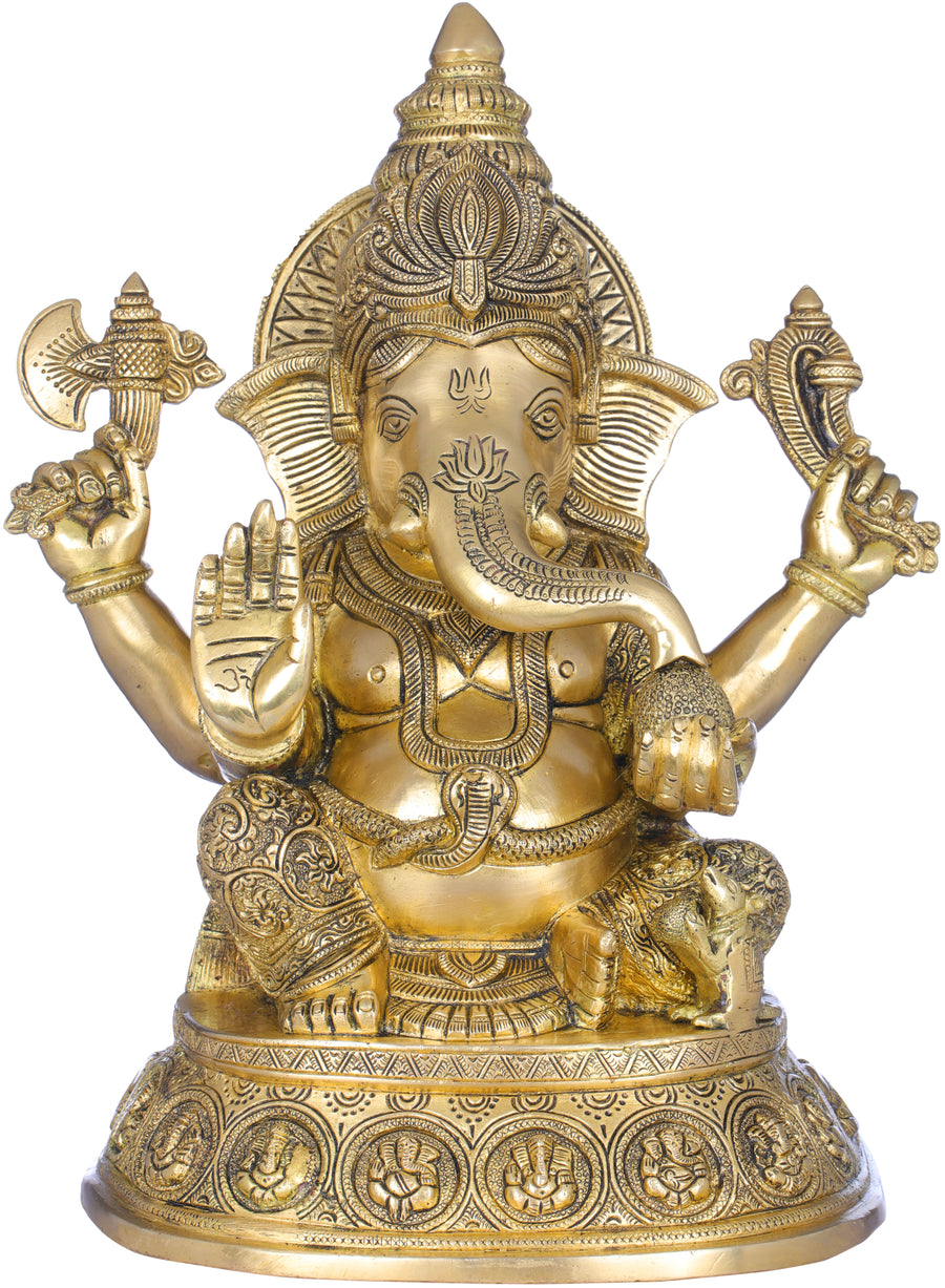 15" Ganesha Brass Statue Abhaya Mudra Handmade Home Decor Idol