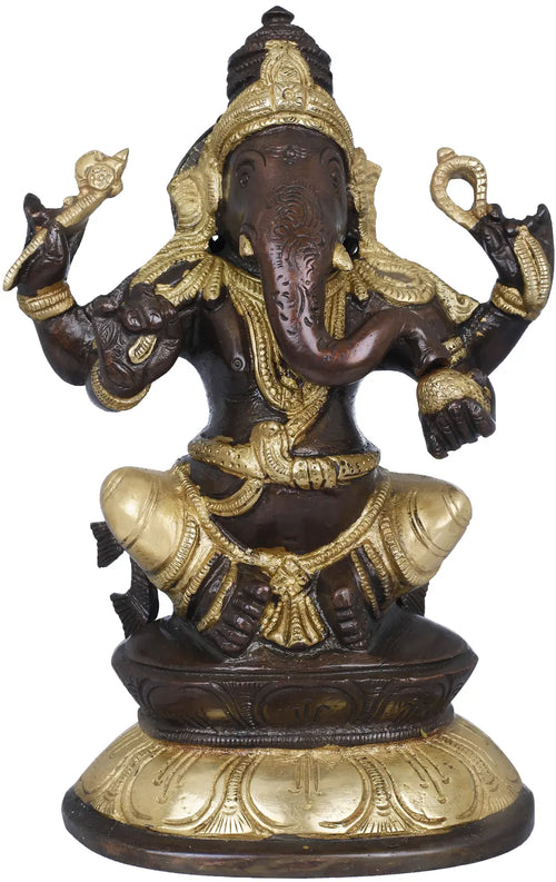 7" Brass Ganesha Statue on Double Lotus Base Handmade