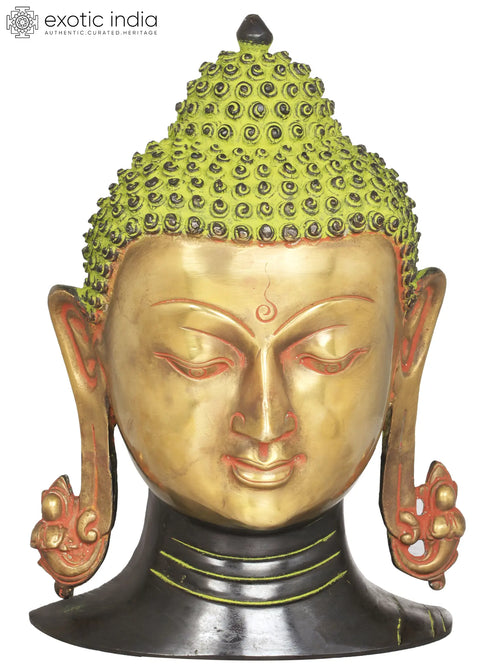 11" Lord Buddha Brass Wall Hanging Mask for Home Decor