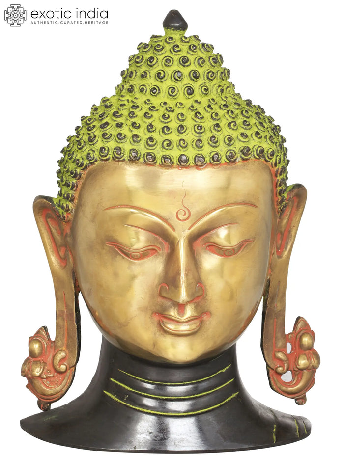 11" Lord Buddha Brass Wall Hanging Mask for Home Decor