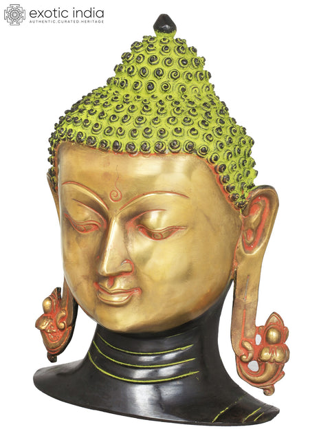 11" Lord Buddha Wall Hanging Mask (Tibetan Buddhist) In Brass | Handmade | Made In India
