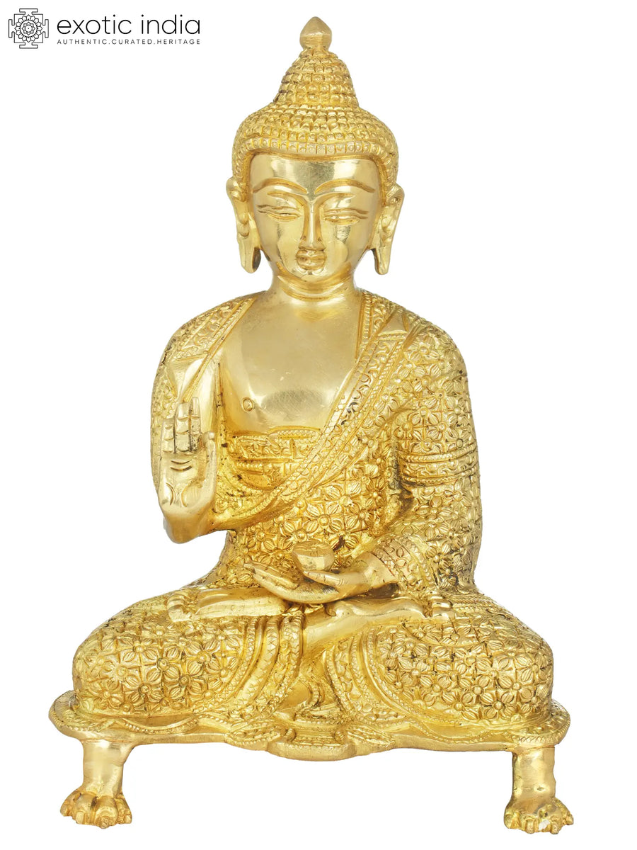 8" Handmade Brass Buddha Vitark Mudra Statue