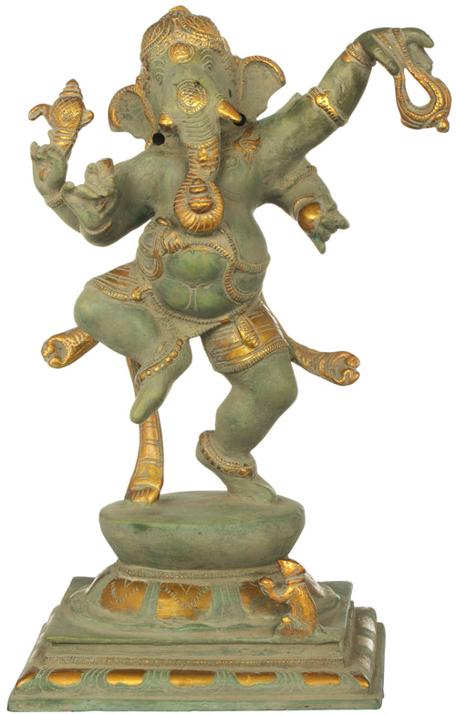 11" Handmade Dancing Ganesha Brass Statue